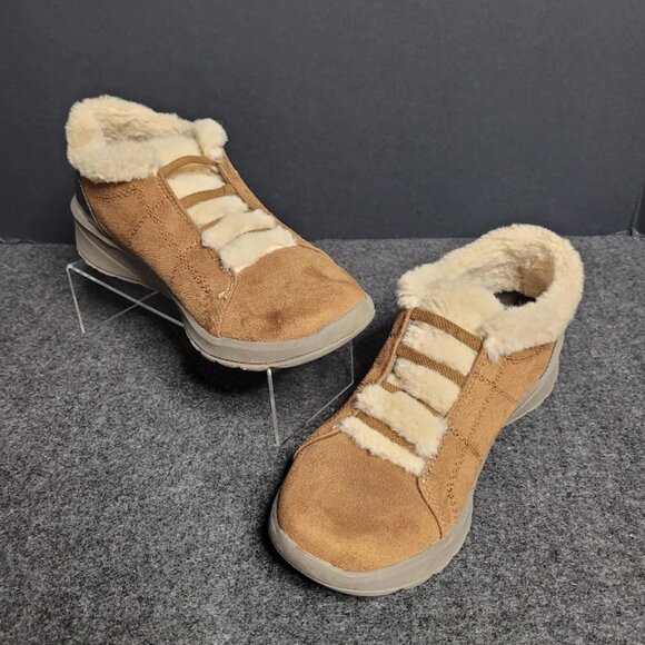 BZees Golden Faux Fur Trim Washable Slip-on Booties ODOR control Womens Sz 8.5 - Picture 2 of 10